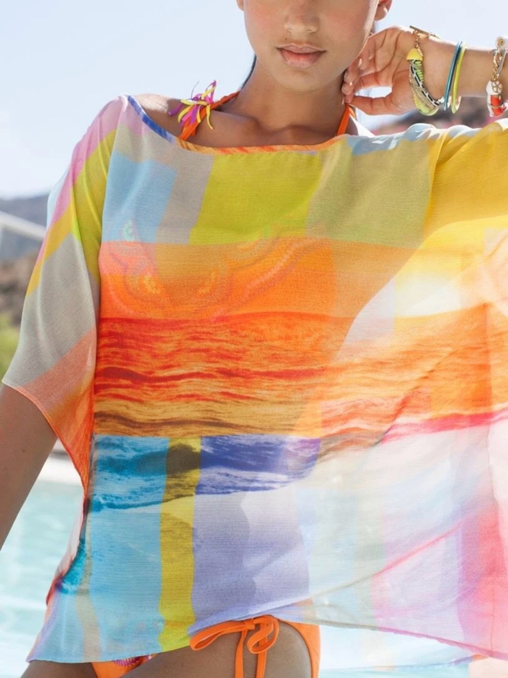Trina Turk Crystal cove sheer Lightweight Multicolor Beach Cover-Up swim medium